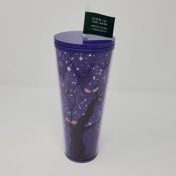 STARBUCKS NWT PURPLE AND BLACK FOREST GLOW IN THE DARK 24 OZ TUMBLER - Picture 6 of 12